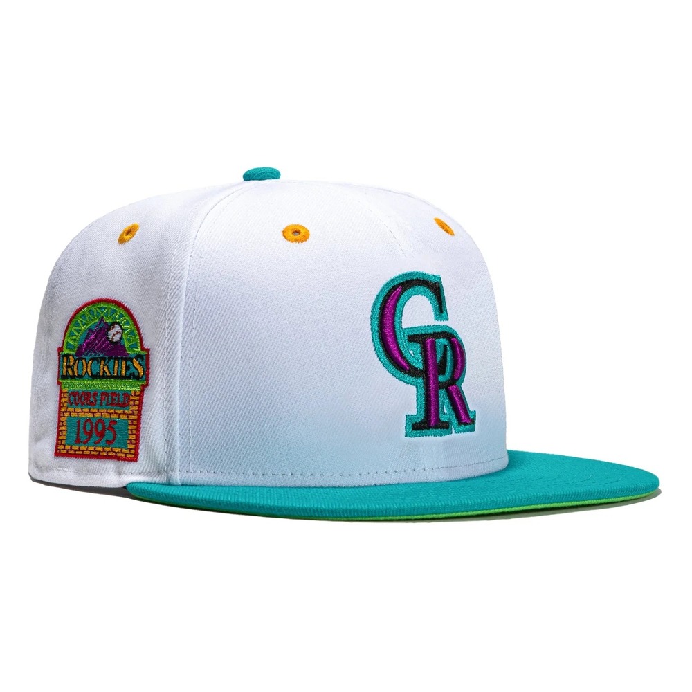 New Era 59Fifty Teal White Colorado Rockies Inaugural Patch Fitted Hat 7 1/4